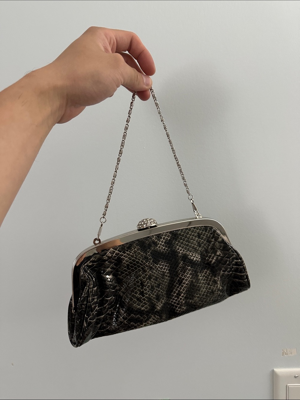 Classic Black Snake-Embossed Evening Clutch also come with long strap